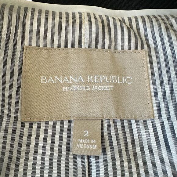 Banana Republic Black Wool Herringbone Elbow Patches Preppy Tailored H Jacket 2 - Picture 9 of 13